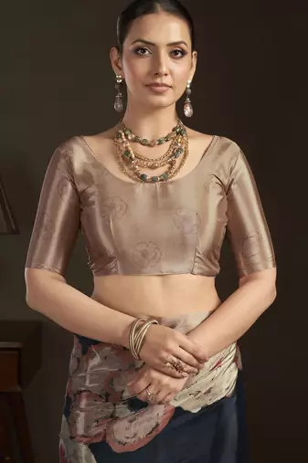 black stylish digital printed silk blend crepe saree trendy looks