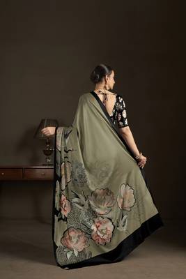 pista stylish digital printed silk blend crepe saree trendy looks 2