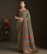 mahendi color stylish digital printed silk blend crepe fabric saree for trendy looks