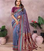 Lavender color handloom silk fabric jacquard weaving designer partywear saree