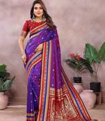 Purple color handloom silk fabric jacquard weaving designer partywear saree