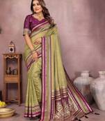 Green color handloom silk fabric jacquard weaving designer partywear saree