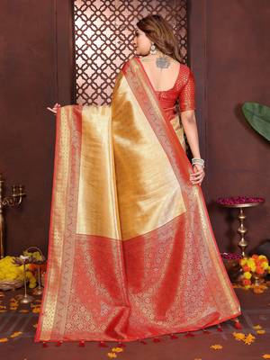 yellow faux banarasi tissue silk blend jacquard woven saree 2
