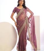 wine color stylish heavy partywear saree for rich girlie looks