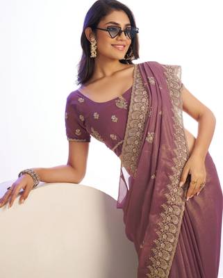 wine stylish heavy partywear saree rich girlie looks 3