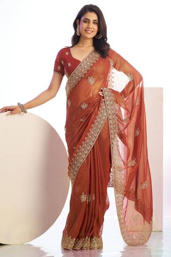 peach color stylish heavy partywear saree for rich girlie looks