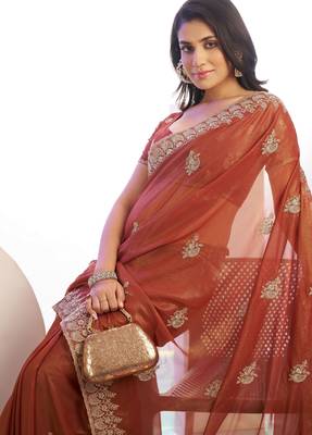 peach stylish heavy partywear saree rich girlie looks 3