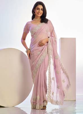 pink stylish heavy partywear saree rich girlie looks 1
