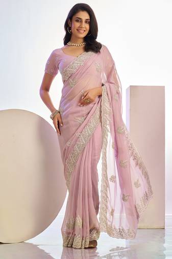 pink color stylish heavy partywear saree for rich girlie looks