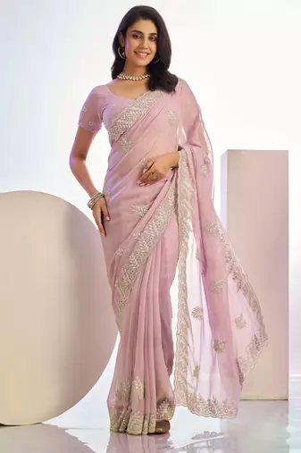 pink color stylish heavy partywear saree for rich girlie looks