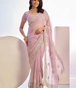 pink color stylish heavy partywear saree for rich girlie looks