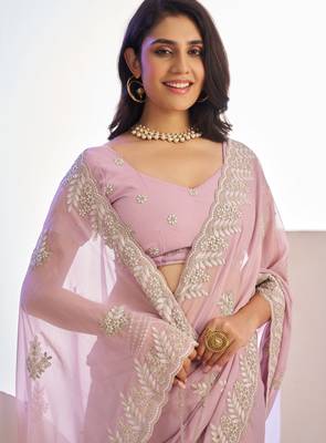 pink stylish heavy partywear saree rich girlie looks 3