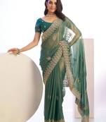 green color stylish heavy partywear saree for rich girlie looks