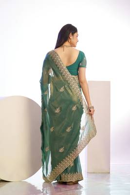 green stylish heavy partywear saree rich girlie looks 2