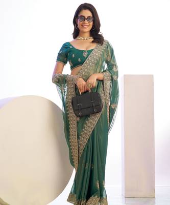 green stylish heavy partywear saree rich girlie looks 4