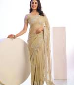 chiku color stylish heavy partywear saree for rich girlie looks