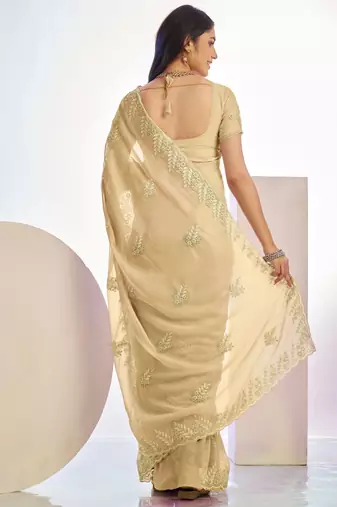 chiku color stylish heavy partywear saree for rich girlie looks