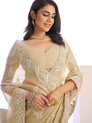 chiku stylish heavy partywear saree rich girlie looks 3