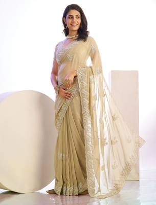 chiku stylish heavy partywear saree rich girlie looks 4