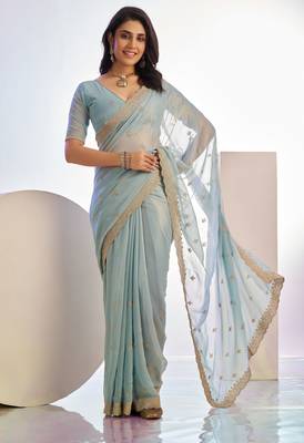 aqua stylish heavy partywear saree rich girlie looks 1