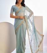 aqua  color stylish heavy partywear saree for rich girlie looks