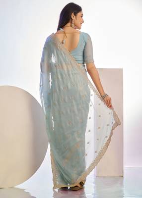 aqua stylish heavy partywear saree rich girlie looks 2