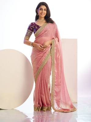 pink stylish heavy partywear saree rich girlie looks 1
