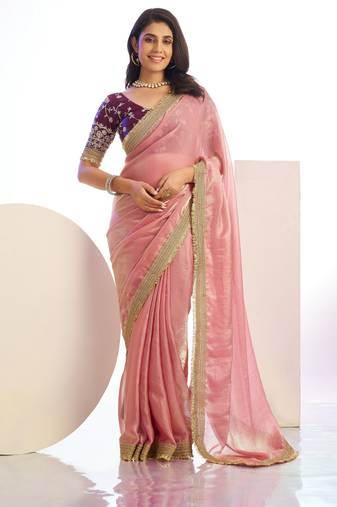 pink color stylish heavy partywear saree for rich girlie looks
