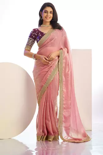 pink color stylish heavy partywear saree for rich girlie looks