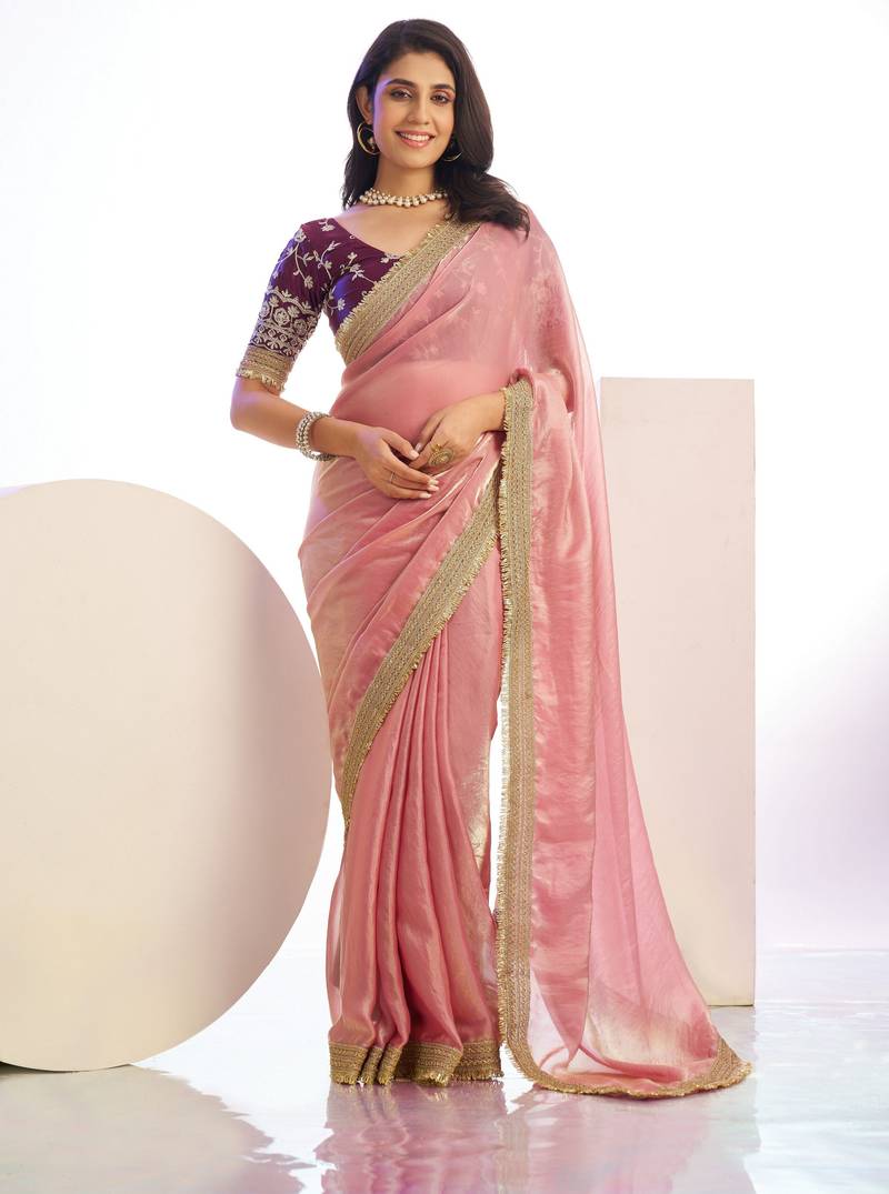 pink color stylish heavy partywear saree for rich girlie looks