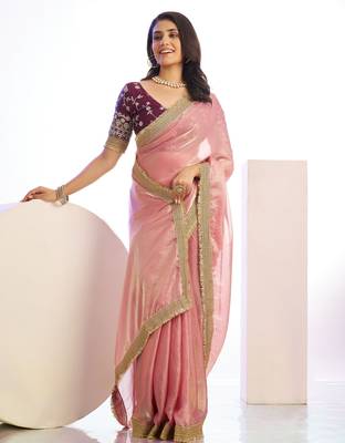 pink stylish heavy partywear saree rich girlie looks 4