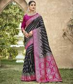 black color banarasi silk blend fabric ethnic woven designer saree