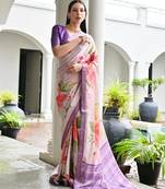 beige color stylish satin silk blend fabric ethnic partywear saree