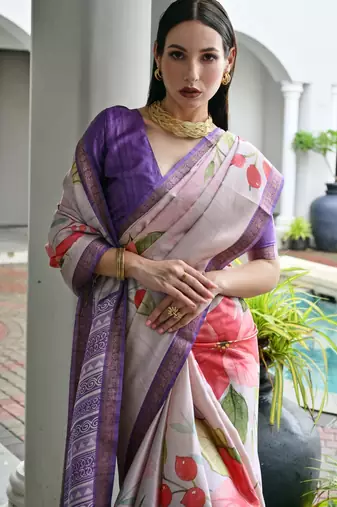 beige stylish satin silk blend ethnic partywear saree