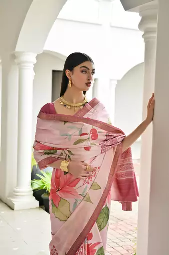beige stylish satin silk blend ethnic partywear saree