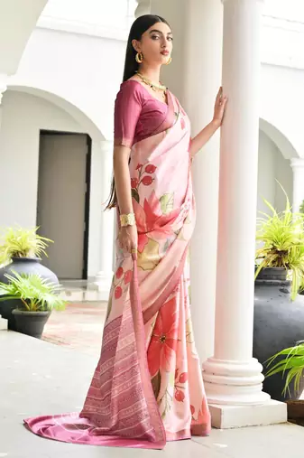 beige stylish satin silk blend ethnic partywear saree