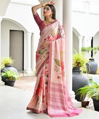 beige stylish satin silk blend ethnic partywear saree 5