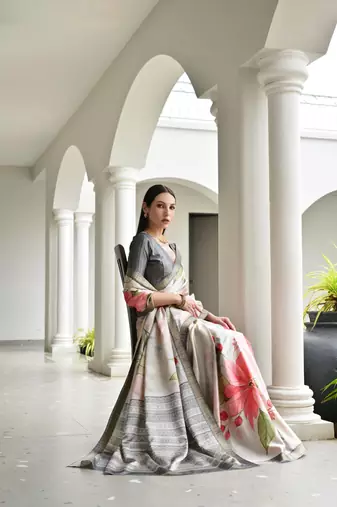 beige stylish satin silk blend ethnic partywear saree