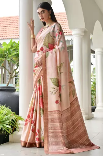 beige stylish satin silk blend ethnic partywear saree