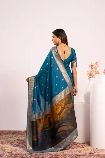 firozi faux banarasi art silk blend saree festive ethnic saree