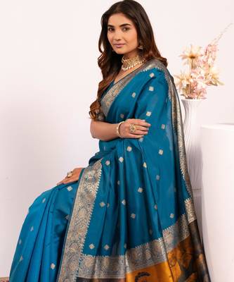 firozi faux banarasi art silk blend saree festive ethnic saree 3