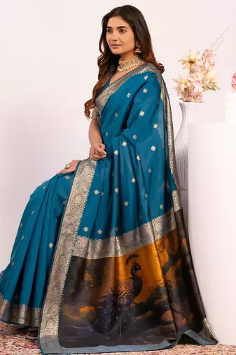 firozi faux banarasi art silk blend saree festive ethnic saree