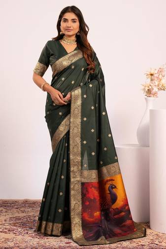 green color banarasi art silk saree for festive ethnic saree