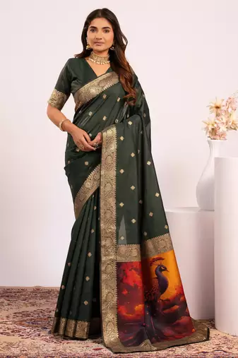 green color banarasi art silk saree for festive ethnic saree