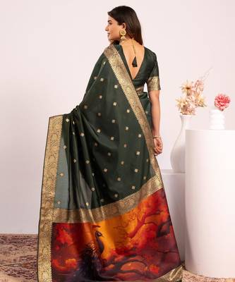 green faux banarasi art silk blend saree festive ethnic saree 2