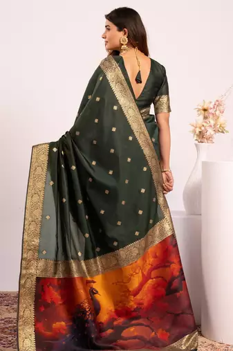 green faux banarasi art silk blend saree festive ethnic saree