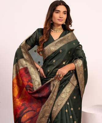 green faux banarasi art silk blend saree festive ethnic saree 3
