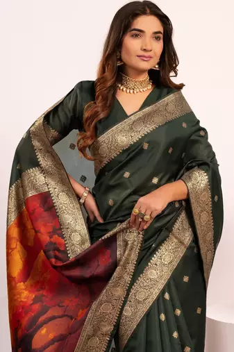 green faux banarasi art silk blend saree festive ethnic saree