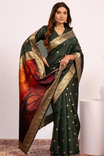 green faux banarasi art silk blend saree festive ethnic saree