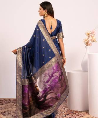 navy blue faux banarasi art silk blend saree festive ethnic saree 2